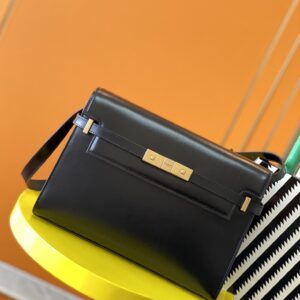 Manhattan Medium Satchel in Black Smooth Leather with Gold-Tone Hardware