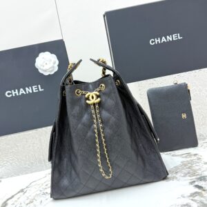 22A Large Shopping Bag in Black Caviar Leather with Silver-Tone Hardware