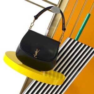 Voltaire Medium Shoulder Bag in Black Smooth Leather with Gold-Tone Hardware