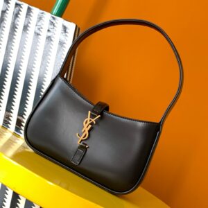 Le 5 à 7 Mini Hobo Bag in Black Smooth Leather with Gold-Tone Hardware