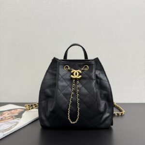 Black Caviar Quilted Backpack with Gold-Tone Hardware