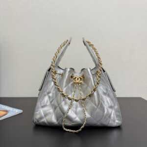 Quilted Hobo Bag - Multi-Color Caviar/Patent Leather with Gold Hardware